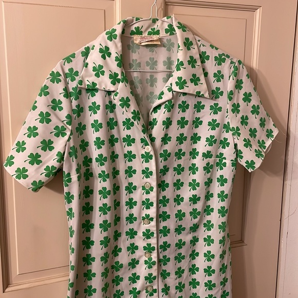 Vintage 1970s White Shamrock Irish Dress. Size: 12 USED! - Picture 7 of 9